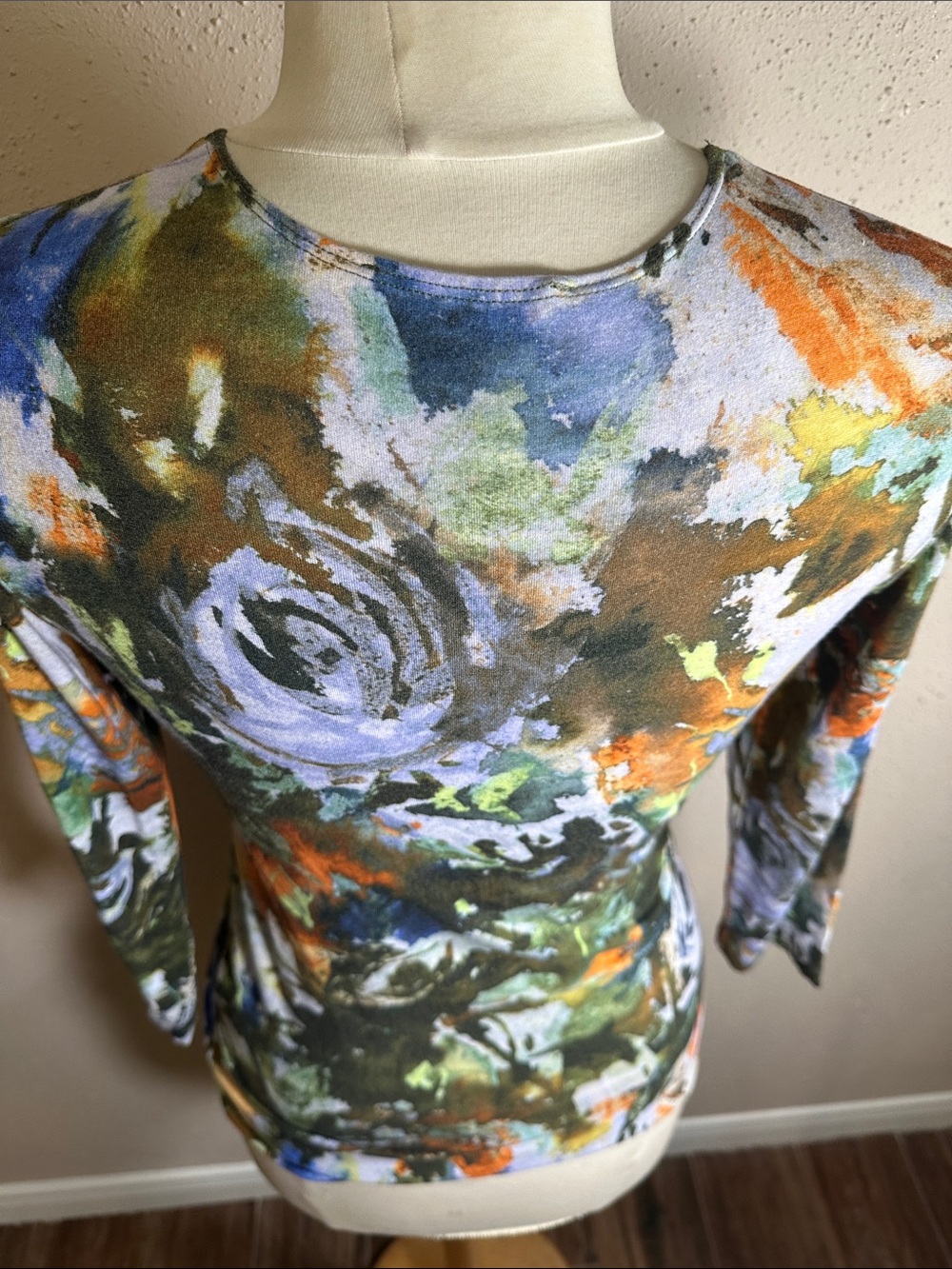 Leggiadro Colorful Watercolor Print 3/4 Sleeve Top Blouse women’s size 2 Small - Picture 13 of 13
